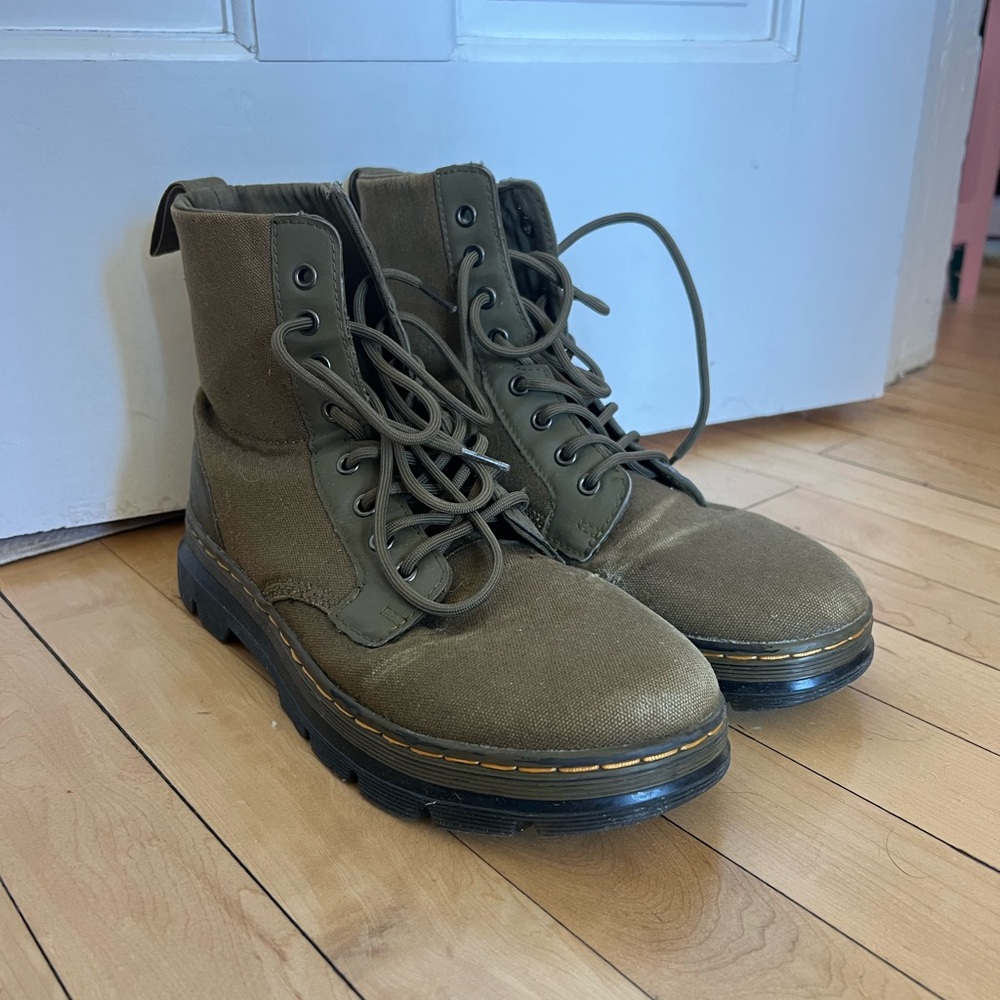 Green canvas Doc Marten boots